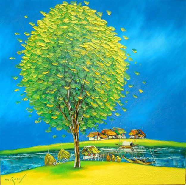 Green tree 1 Oil on Canvas painting by Vietnamese Artist Nguyen